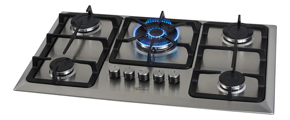 Fogão Cooktop Fischer TC Infinity 5 Queimadores Gás Aço Inoxidável