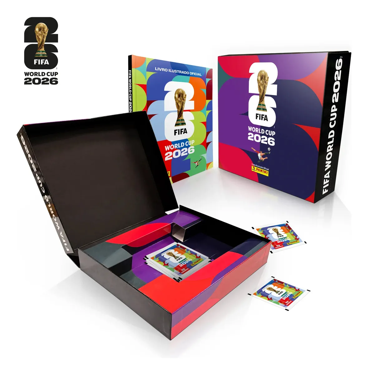 Copa do Mundo 2026 Box Futebol Premium com Álbum Capa Dura e 40 Envelopes de Figurinhas FIFA