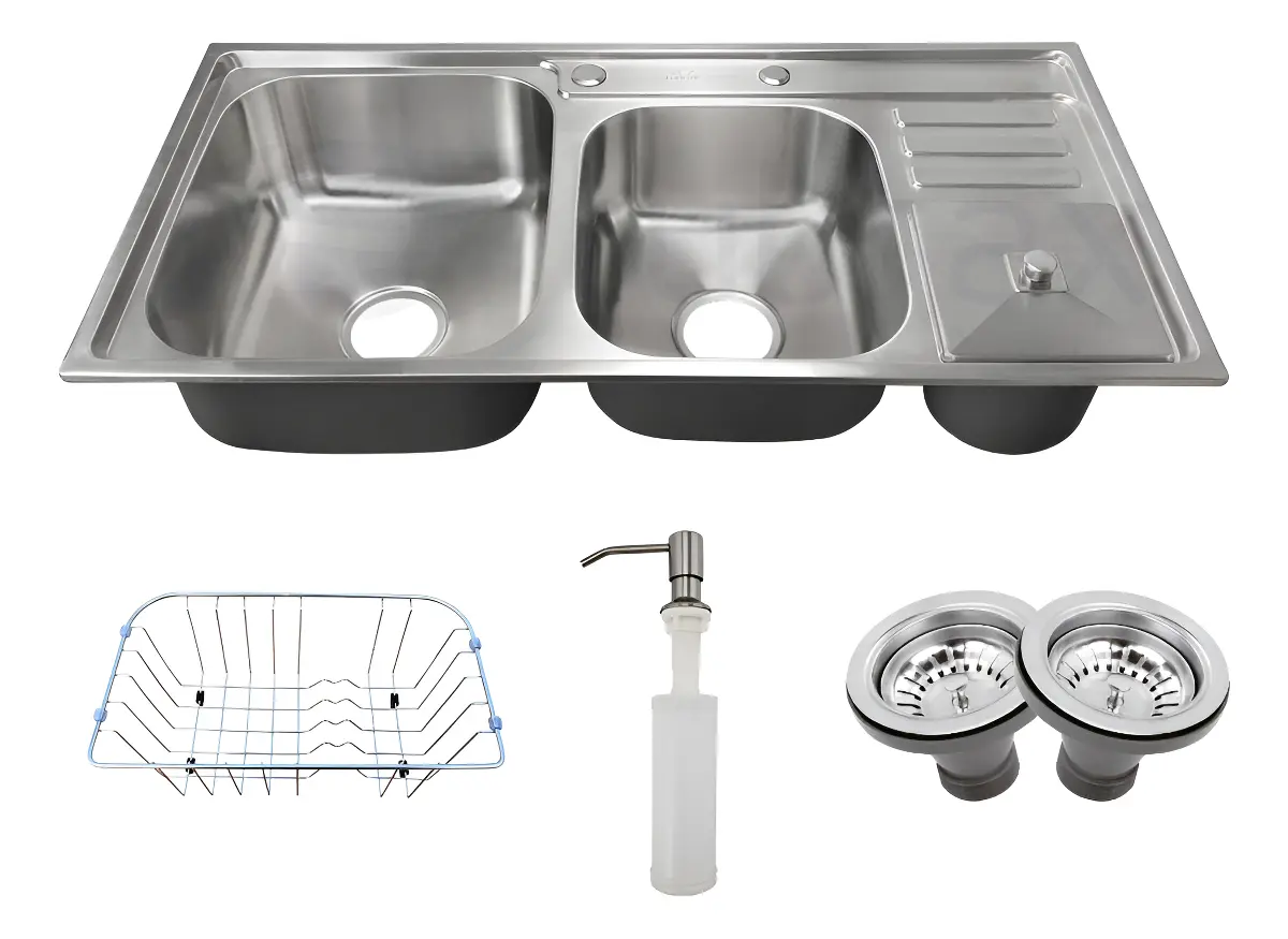 Cuba Pia Cozinha Gourmet Dupla Tubrax Inox 304 Cor Cinza