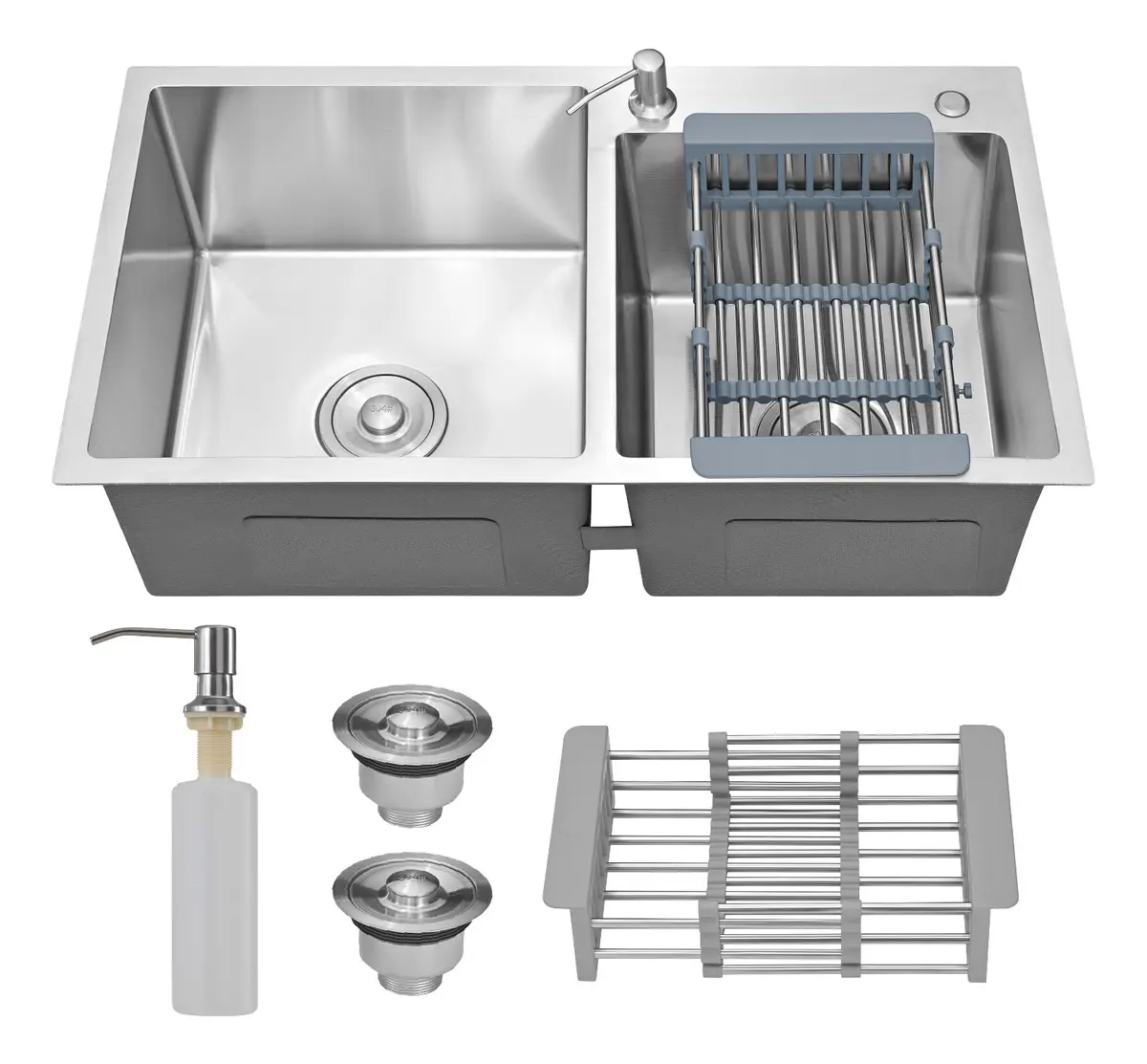Cuba Cozinha Gourmet Pia Dupla Aço Inox 304 Quadrada Prateada