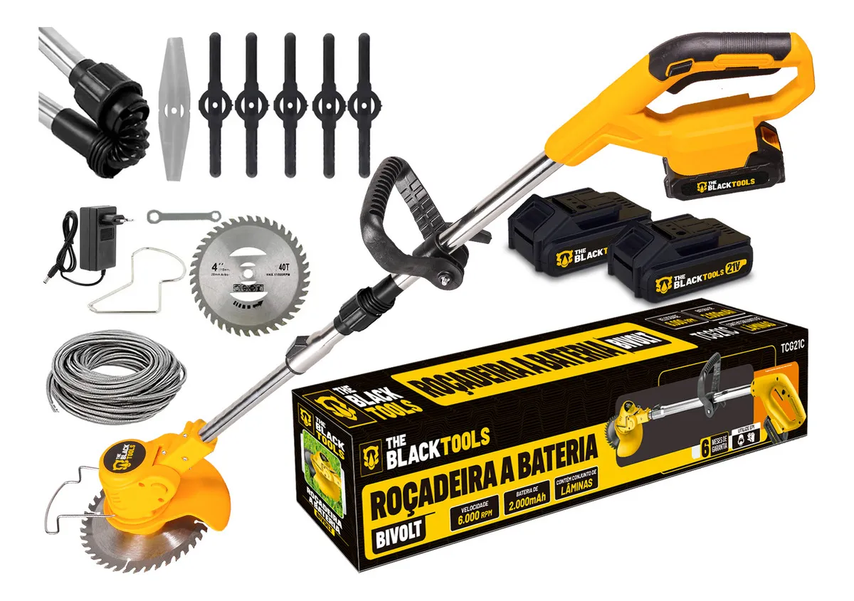 Roçadeira Aparador Grama The Black Tools TCG21CX-2B 21V 750W Profissional