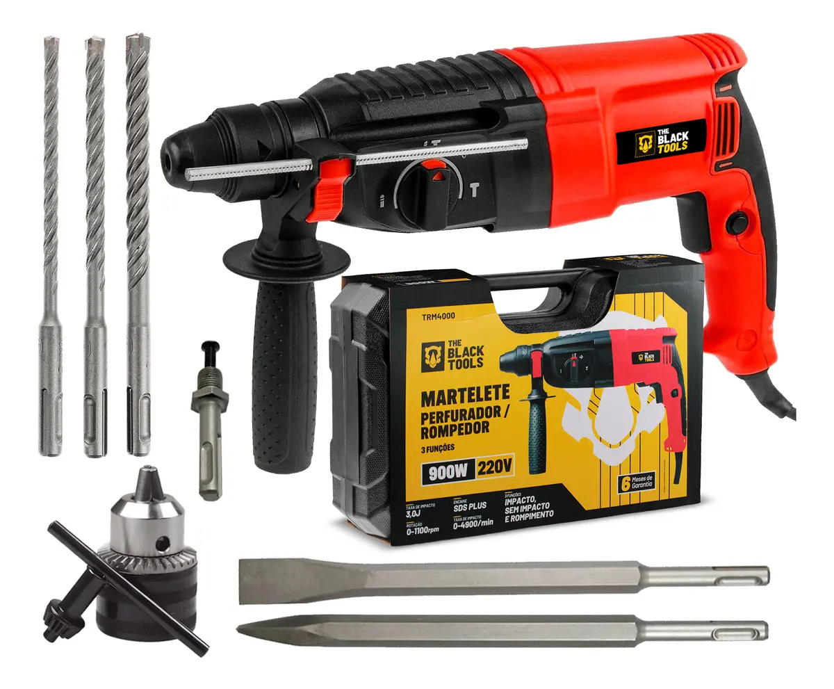 Martelete Perfurador Rompedor TRM-4000 The Black Tools 900W 26mm SDS Plus
