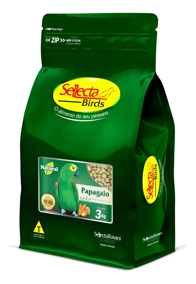 Sellecta Papagaio Natural 3kg - Alimento Extrusado para Psitacídeos
