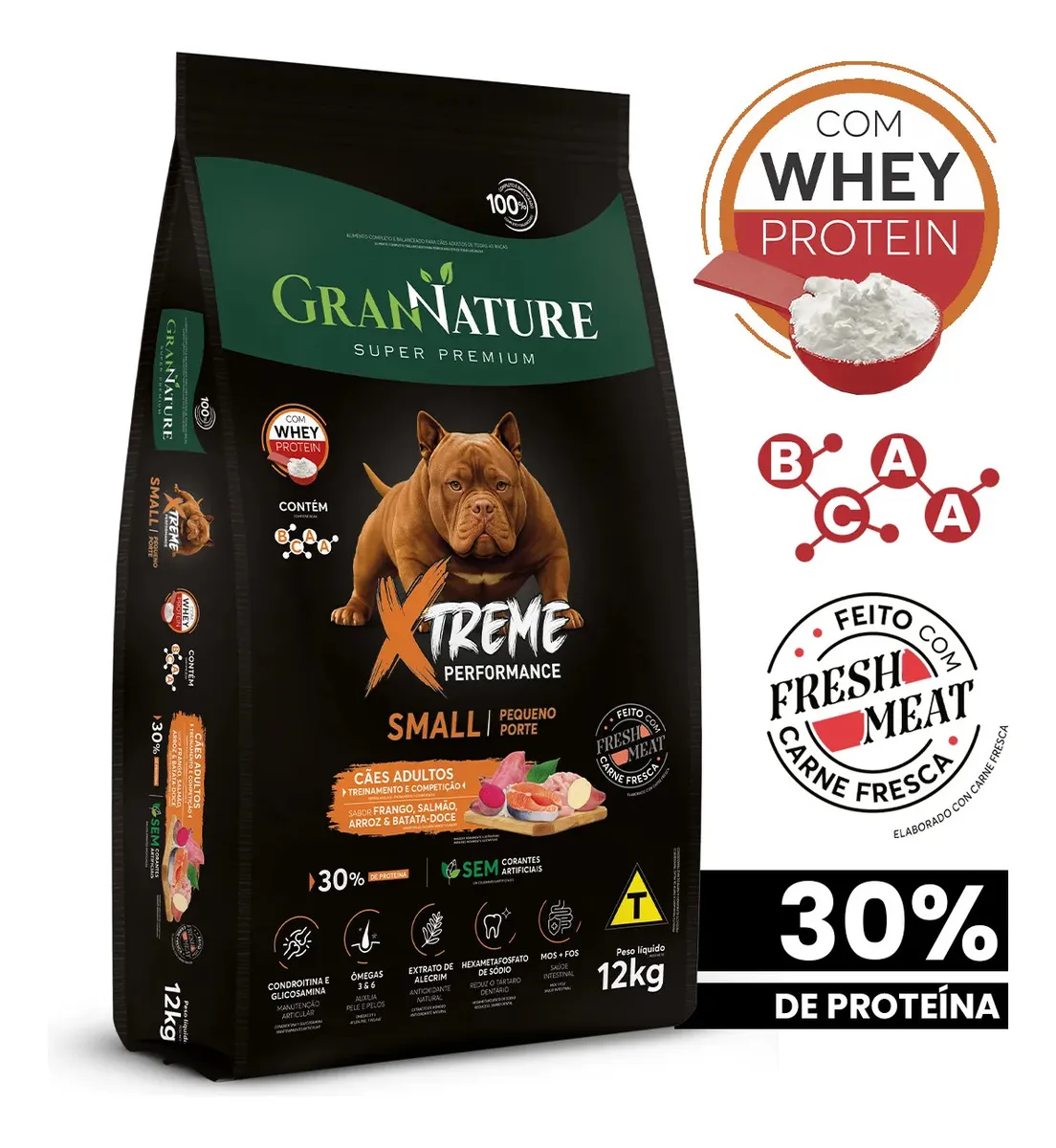 Ração GranNature Xtreme Performance Cães Adultos Pequeno Porte Frango e Salmão 12 kg