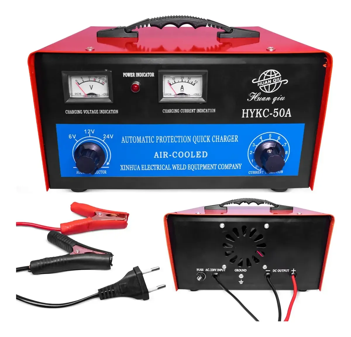 Carregador de Bateria 6V 12V 24V 50A com Ajuste de Corrente