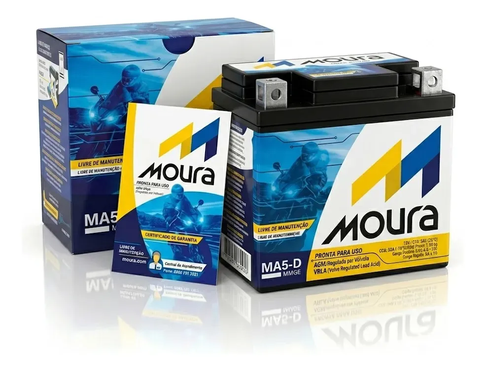 Bateria Moura MA5-D 5 Ah 12V Selada para Moto
