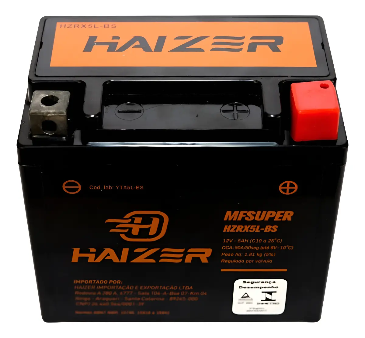 Bateria Haizer HZRX5L-BS 5Ah 12V para Motos