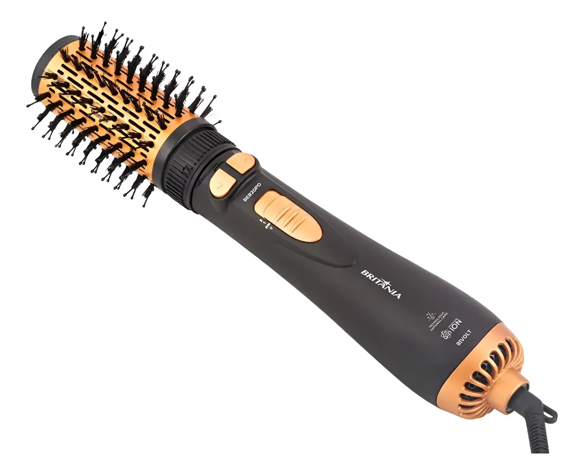 Escova Modeladora Rotativa Britânia BER20PD Bivolt 3 Temperaturas Preto e Dourado