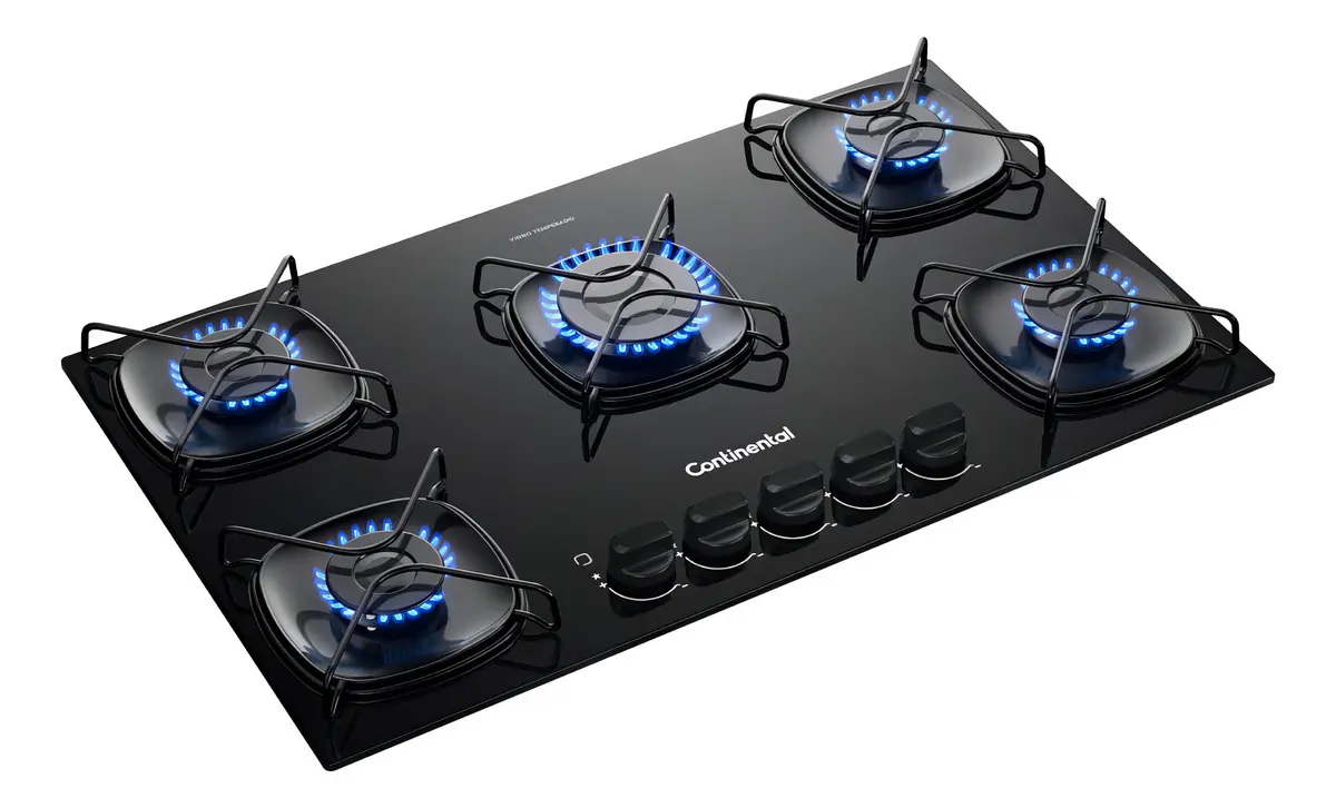 Cooktop Continental KC5GR 5 Bocas a Gás Preto de Embutir com Mesa de Vidro