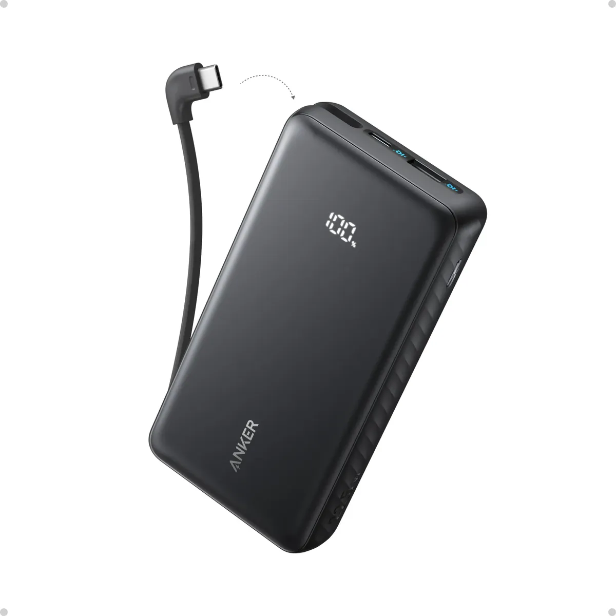 Power Bank Anker 20000mAh Carga Turbo 22.5W Cabo USB-C Integrado Preto