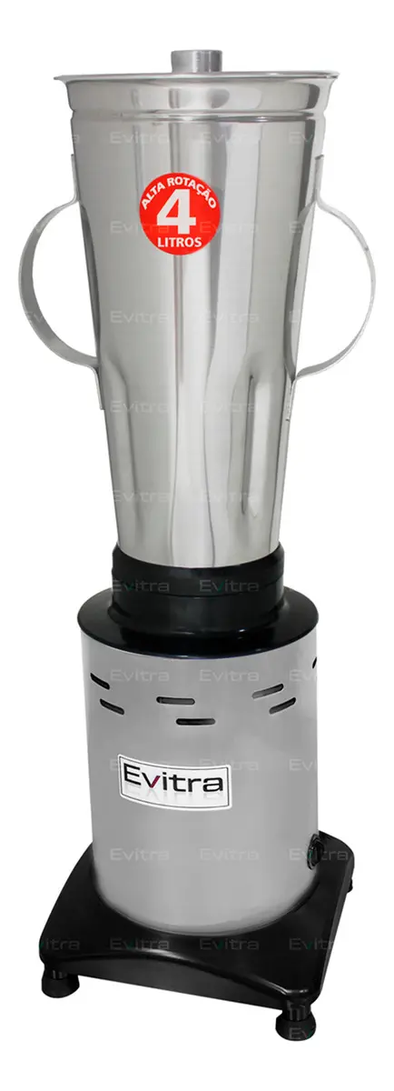 Evitra Liquidificador Industrial 4 Litros Alta Rotação Turbo Aço Inoxidável Preto e Prata