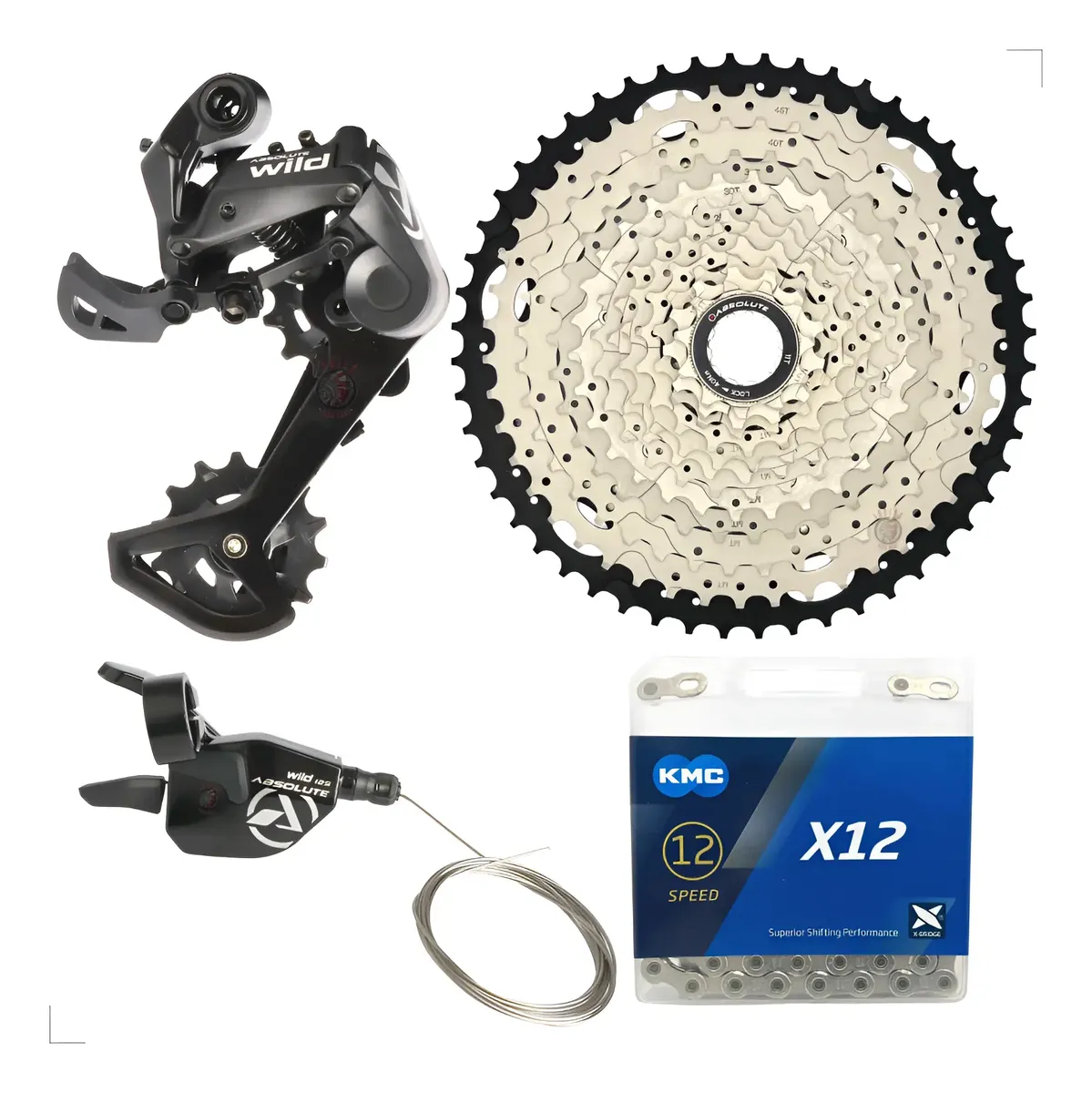 Kit Relação Absolute Wild 2 12v - Câmbio, Alavanca, Cassete 11/52 e Corrente KMC