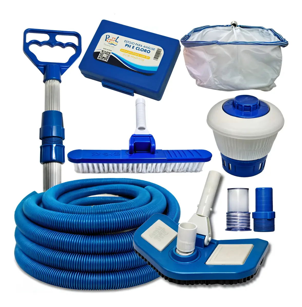 Kit Limpeza Piscina Completo Aspirador e Clorador - Cabo de 2m