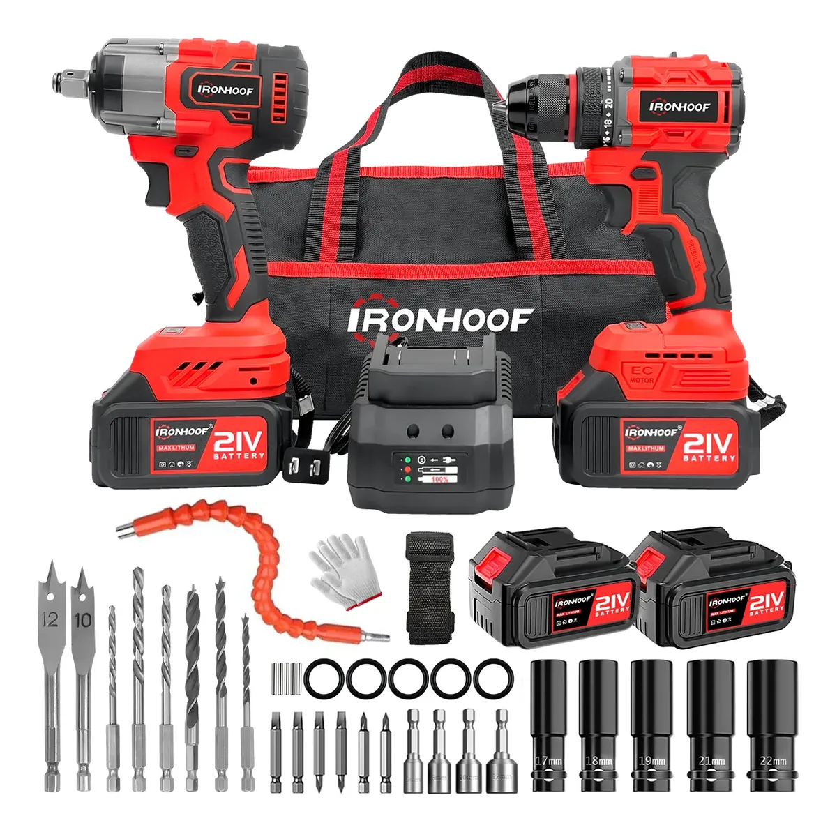 Kit Furadeira e Parafusadeira Chave de Impacto Brushless Ironhoof