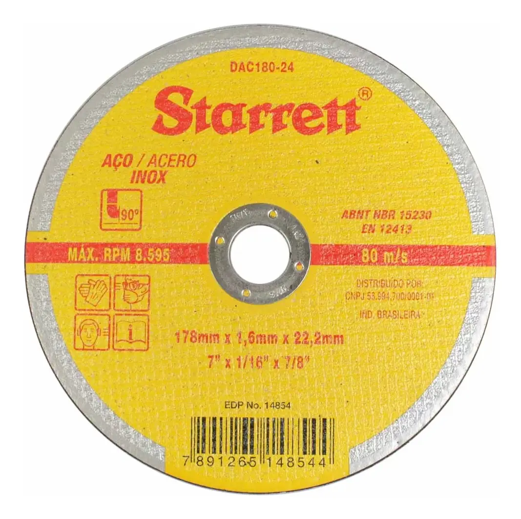 Disco de Corte 7 Pol. Aço Inox Dac180 24 Starrett - 48 Peças