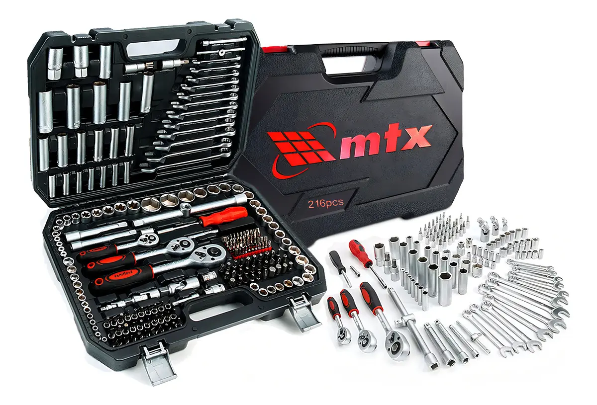 Kit Jogo de Soquete Chave Catraca MTX 216 Peças Aço Cr-V