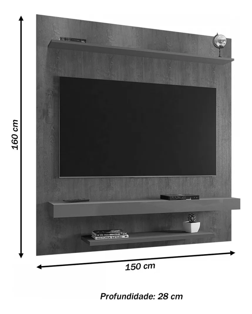 Painel para TV Leme 60 Polegadas 2 Prateleiras Marrom Escuro - Móveis Bechara