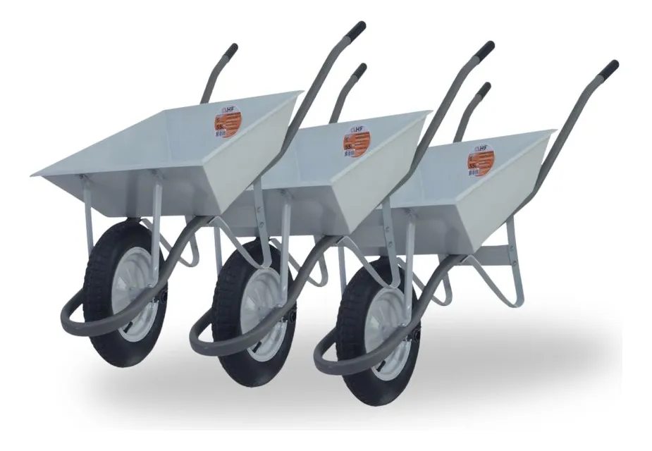 Carrinho de Mão HF Reforçado Chapa 20 Carga 125kg - Kit com 3 Unidades