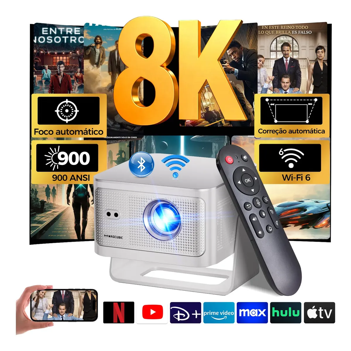 Projetor Magcubic HY350MAX Smart com Android, Wi-Fi e Bluetooth