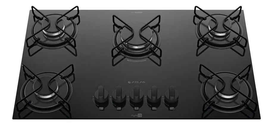 Cooktop Atlas Agile Up 5 Bocas a Gás Preto com Mesa de Vidro Temperado