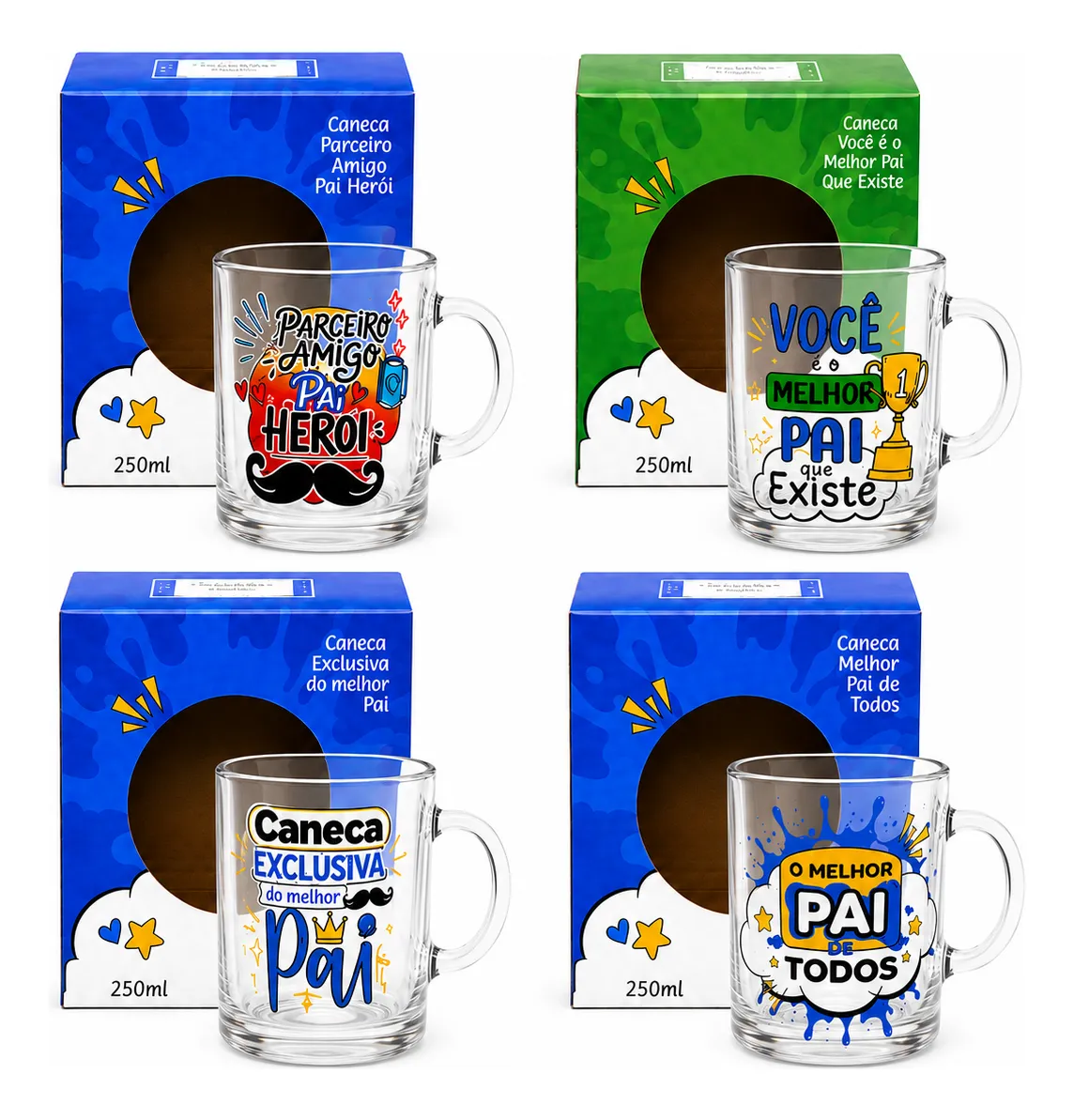 Canecas Kit 48 de Vidro 320ml - Datas Especiais