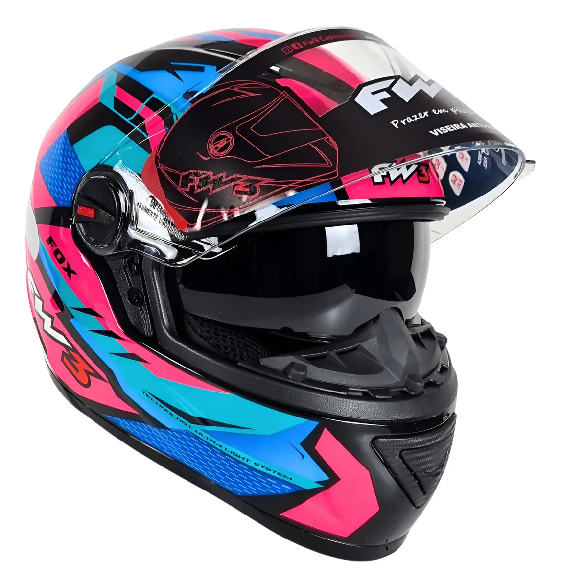 Capacete Fechado GTX Fox FW3 Masculino Feminino com Narigueira