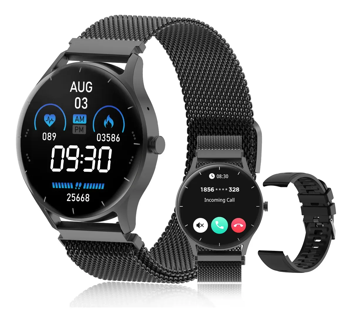 Relógio Masculino Smartwatch PEJE ZW02 1.28" IP68 - Caixa e Pulseira Pretas
