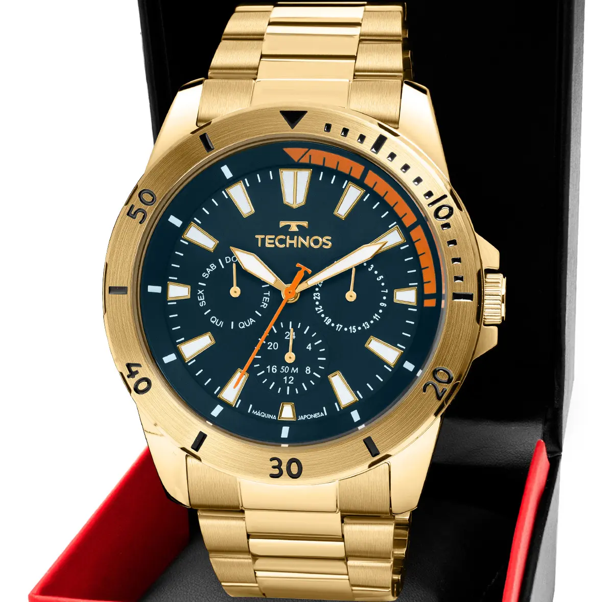 Relógio Masculino Technos Militar Multifunção Aço Dourado 6p29amn/1a