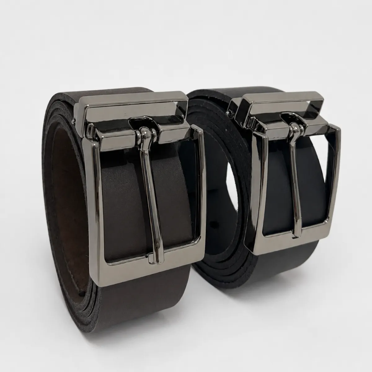 Kit 2 Cintos Masculinos Couro Legítimo Preto e Café Social