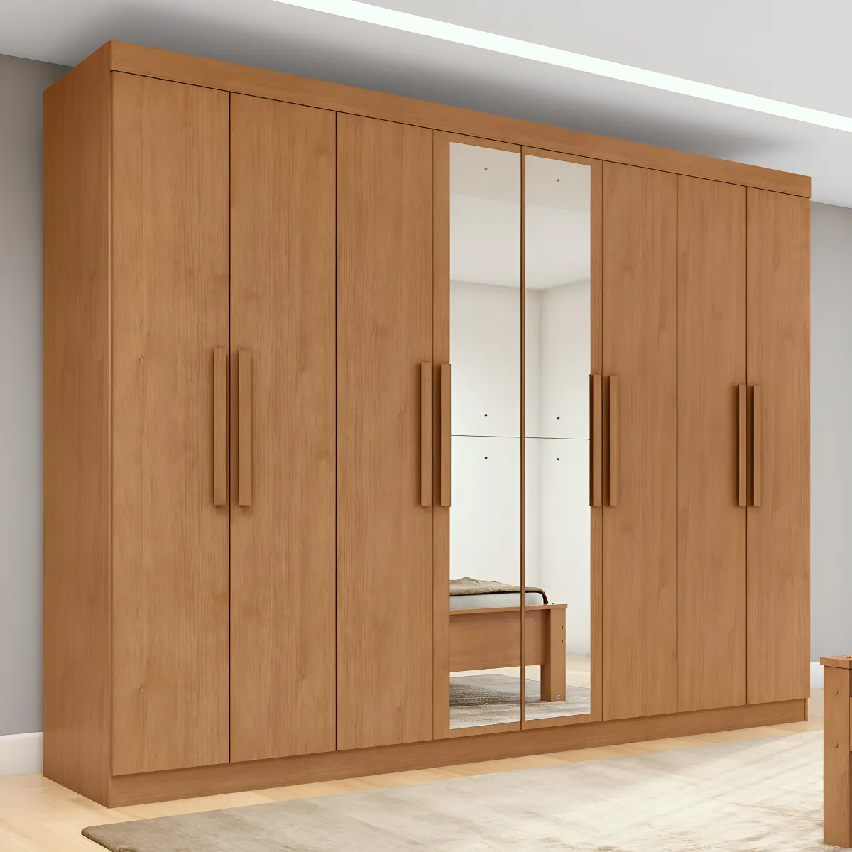 Guarda-Roupa Casal Móveis Lopas Easy Slim 8 Portas Espelho Marrom