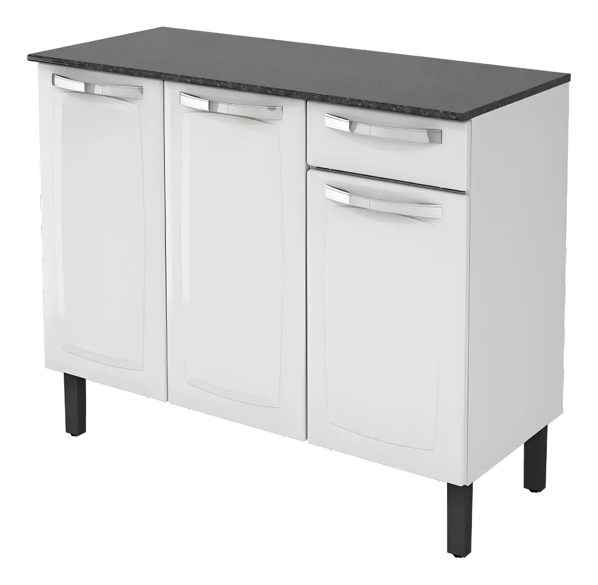 Balcão de Cozinha Itatiaia Aço 3 Portas 1 Gaveta Tampo 105 cm Rose Branco Neve