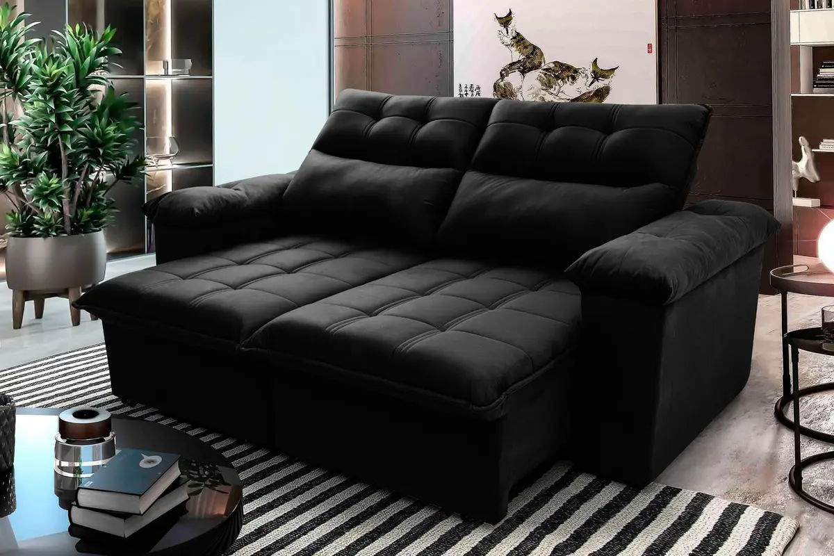 Sofá Retrátil Reclinável Verona 1,80m Preto - King House