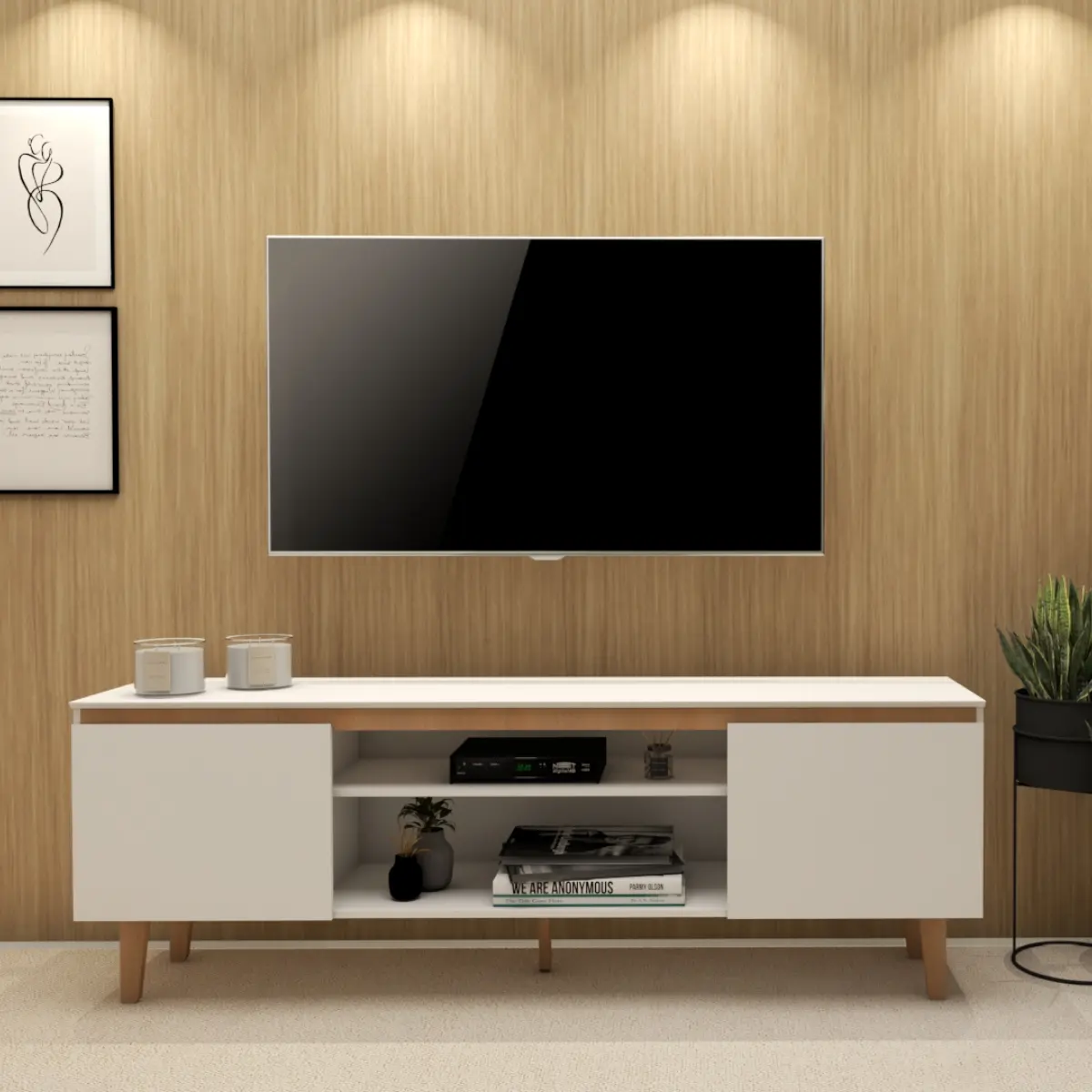 Rack para TV Estante Sala Nicho Madeira White Organizor Moderno Branco 160x36x58 cm