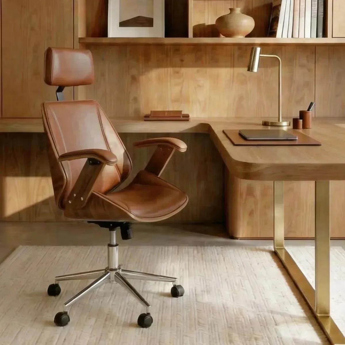 Cadeira Escritório Lisboa Paris Kopenhagen Presidente Marrom Couro Sintético - HomeNow