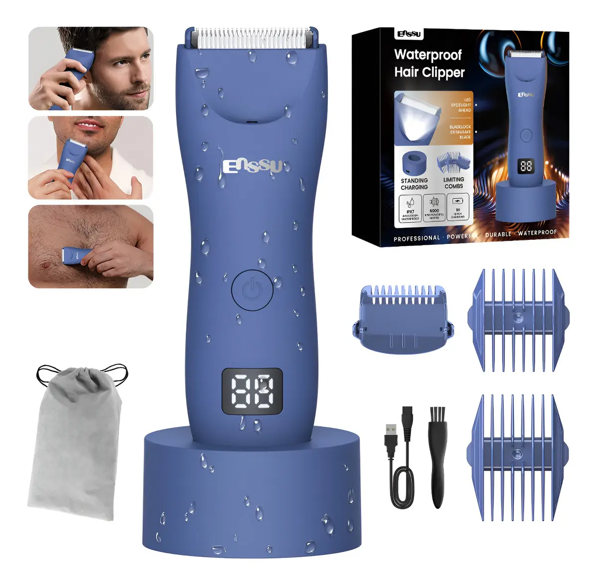 Enssu Aparador de Pelos Corporais Masculino com Base Azul