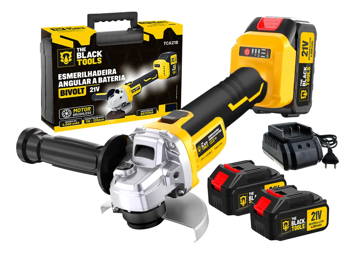 Esmerilhadeira Lixadeira Angular Sem Fio 21V 4000mAh 125mm Maleta TCA21BT The Black Tools