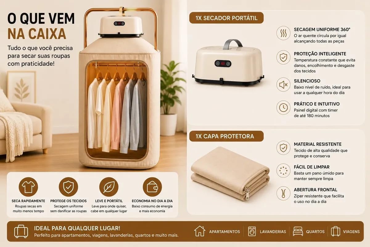 Secador de Roupas Elétrico Portátil 110V Compacto e Leve — foto 6