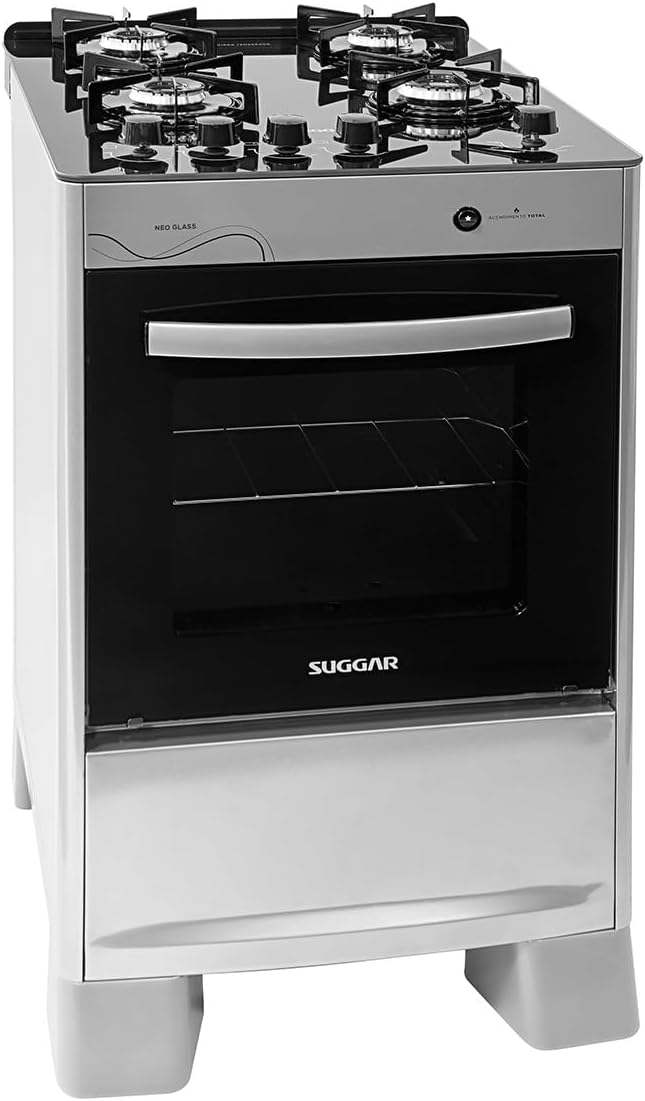 Fogão Suggar Neo Glass Prata 4 Bocas Mesa de Vidro FGVNG410PRIX