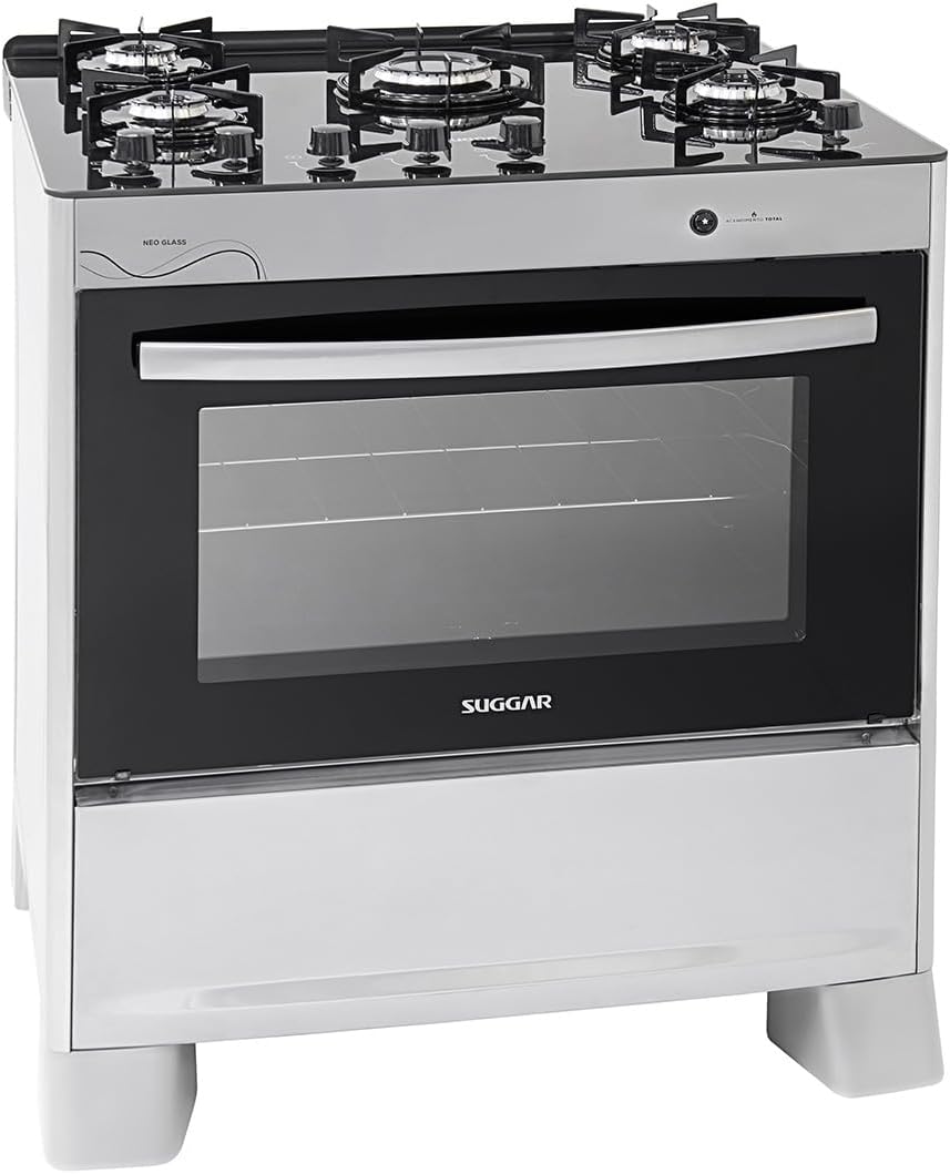 Fogão Suggar Neo Glass Prata 5 Bocas Mesa de Vidro FGVNG510PRIX
